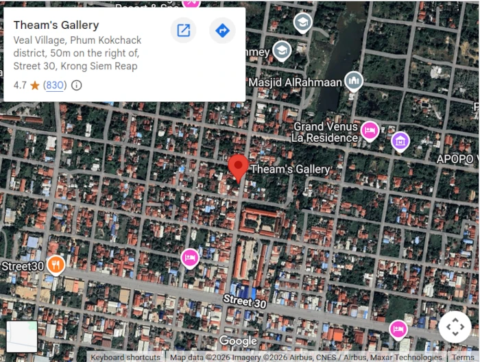 Google map location of Theam's Gallery in Siem Reap, Cambodia.