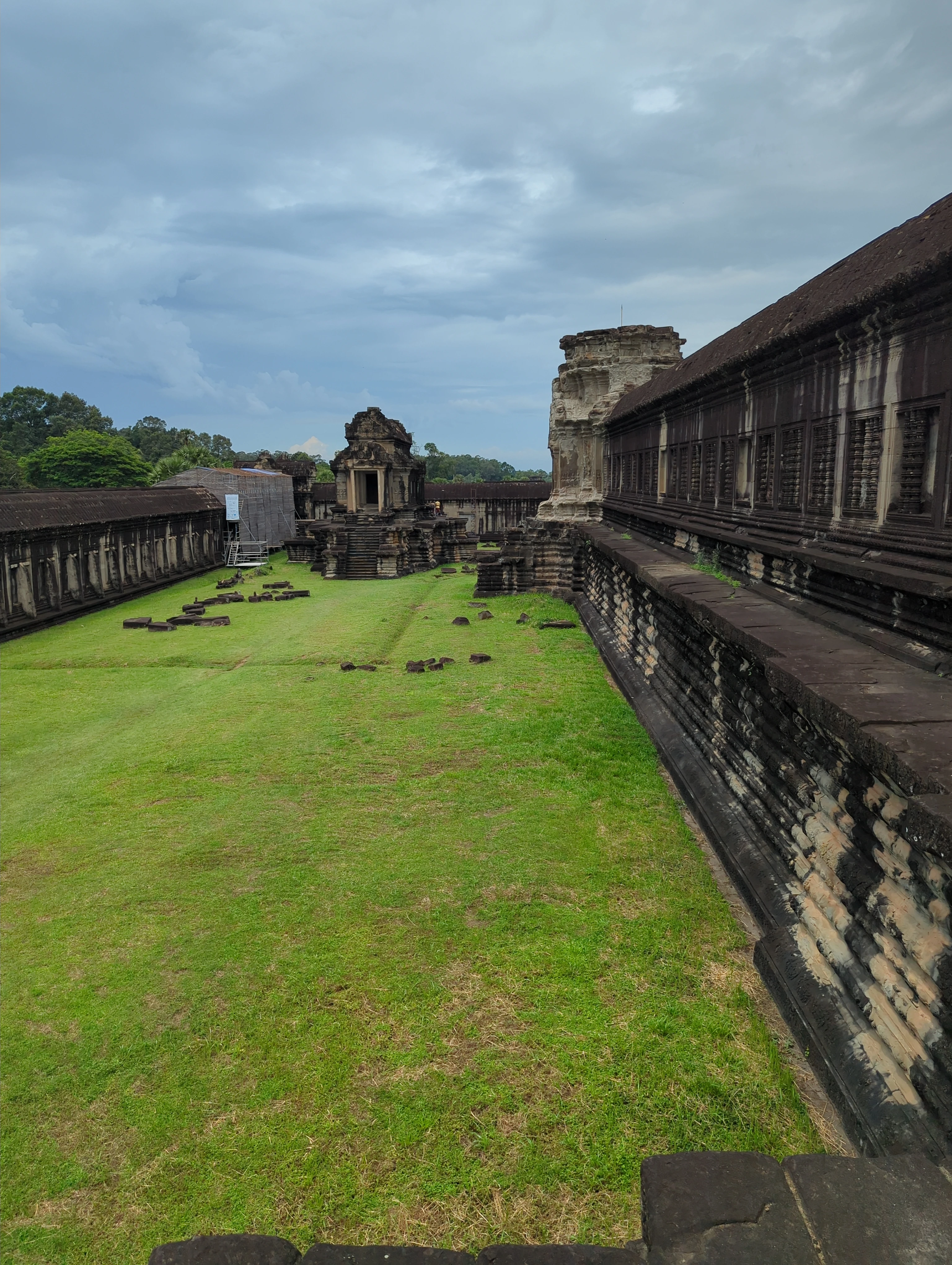 Stone towers and terraces of Angkor Wat viewed from upper level
