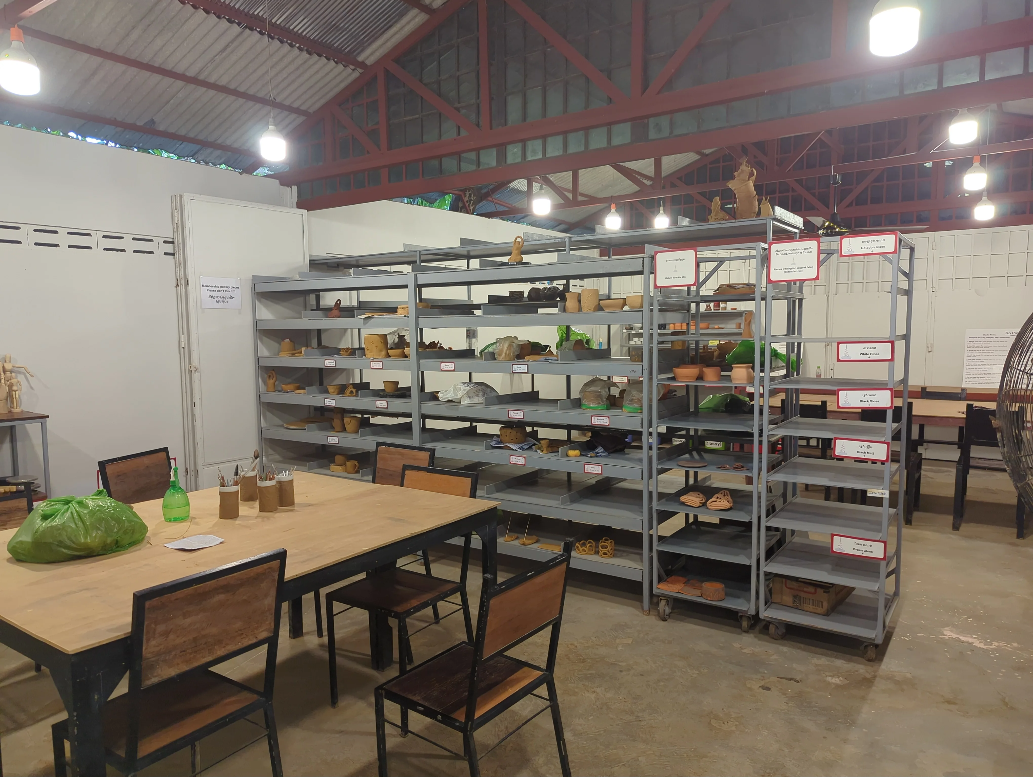 Ceramics studio workspace used by members