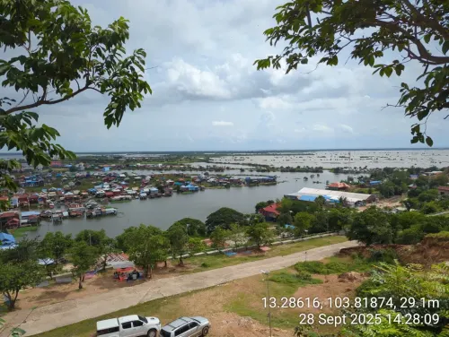 Tonle Sap Lake from a bluff of nearby mountains in Siem Reap