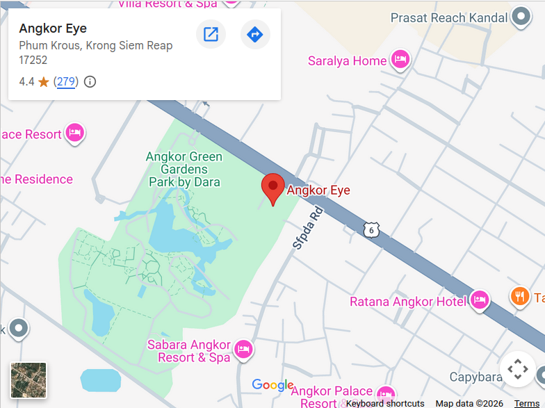 Map location of the Angkor Eye Ferris Wheel in Siem Reap Cambodia