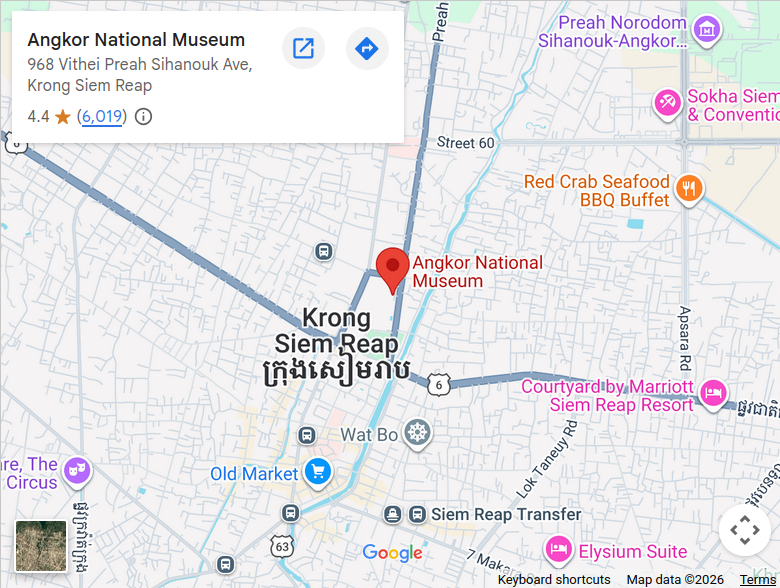 Map location of Angkor National Museum in Siem Reap Cambodia